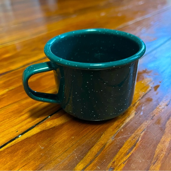 Small Camping Espresso Mug Enamel Green Speckle - Picture 1 of 7